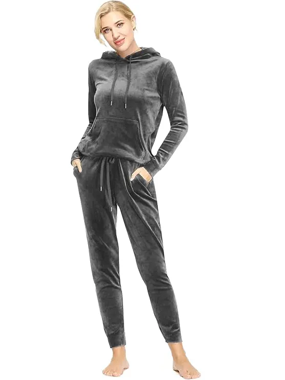 Dolcevida Womens Velour Sweatsuits Sets 2 Piece Tracksuits Outfits Full Zip Hoodie and Sweatpant Set Velvet Jogging Suit